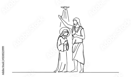 baptism of jesus by john the baptist outline one line vector shape