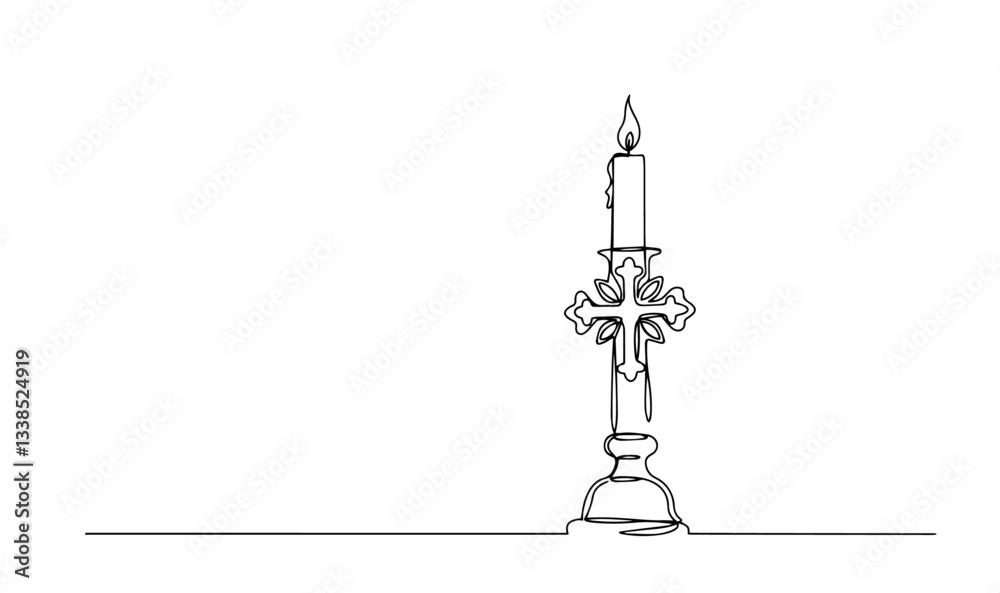 Obraz premium church candle with cross outline one line vector shape