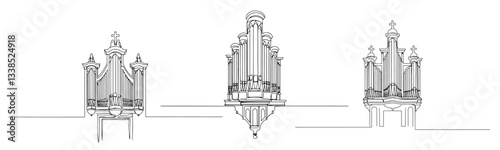 church pipe organ outline one line vector shape