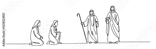biblical scene moses and women outline one line vector shape