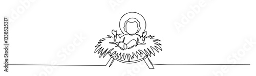 nativity scene baby jesus in manger outline one line vector shape