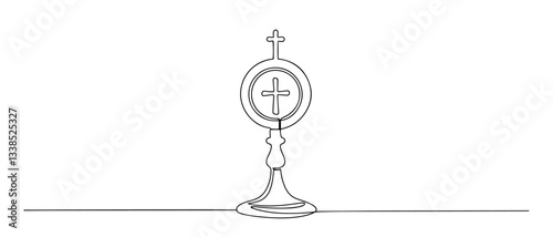 Bild auf Leinwand eucharistic monstrance with cross outline one line vector shape