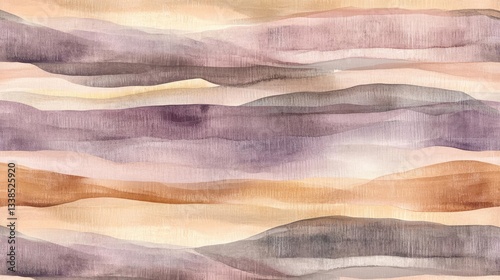 Abstract Watercolor Landscape With Horizontal Layers Of Brown Purple And Beige TonesFor The Backgrounds And Decorative Purposes.The Image Is Seamless And Flows Smoothly With Organic Lines That Are