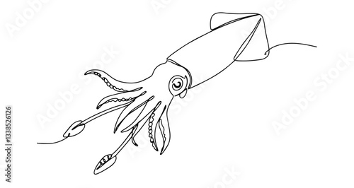 squid hand drawing one line vector monoline