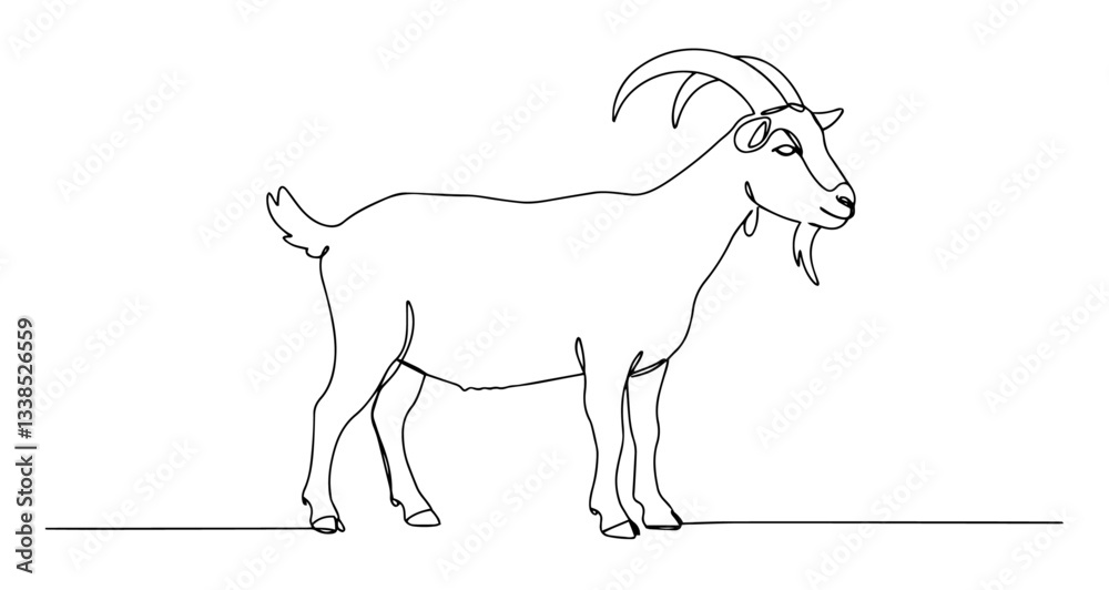 Obraz premium goat farm animal with horns nature vector monoline one line line art