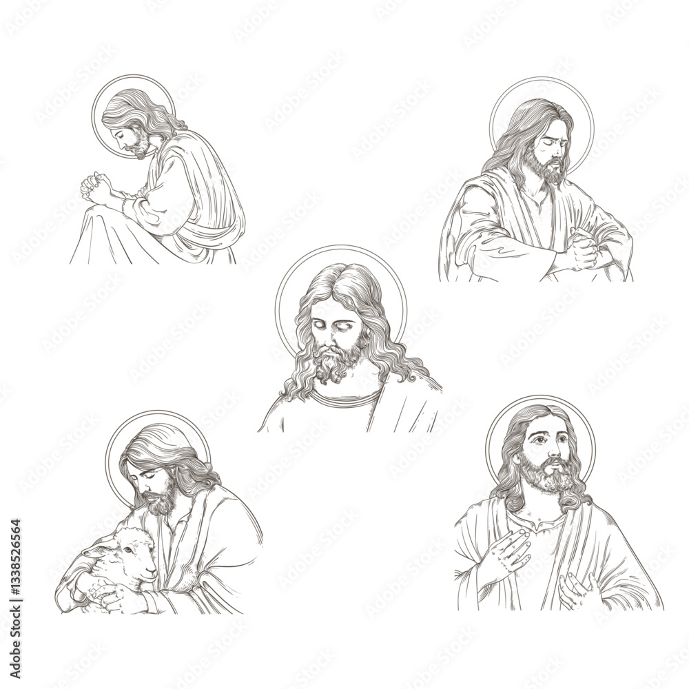 Fototapeta premium Jesus Easter Sunday Christian Vector Illustrations
