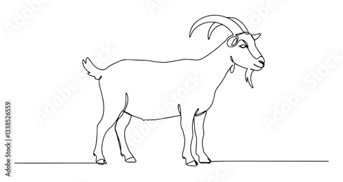 goat farm animal with horns nature vector monoline one line line art
