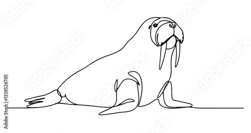 walrus marine arctic mammal tusks vector monoline one line line art