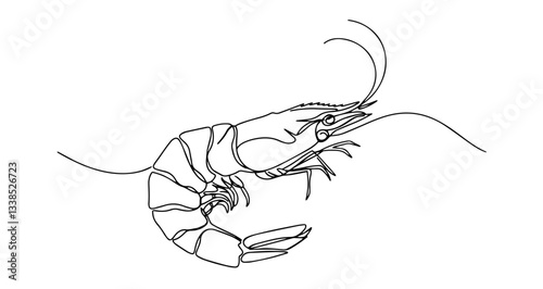 shrimp seafood crustacean marine vector monoline one line line art