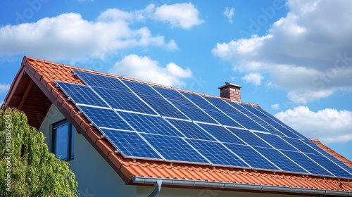 Solar panels installed on a suburban home rooftop