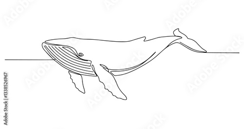 whale swimming ocean marine mammal vector monoline one line line art