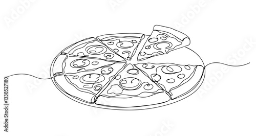 sliced pizza fast food meal vector monoline one line line art