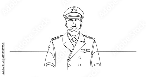 ship captain sailor maritime officer vector monoline one line line art
