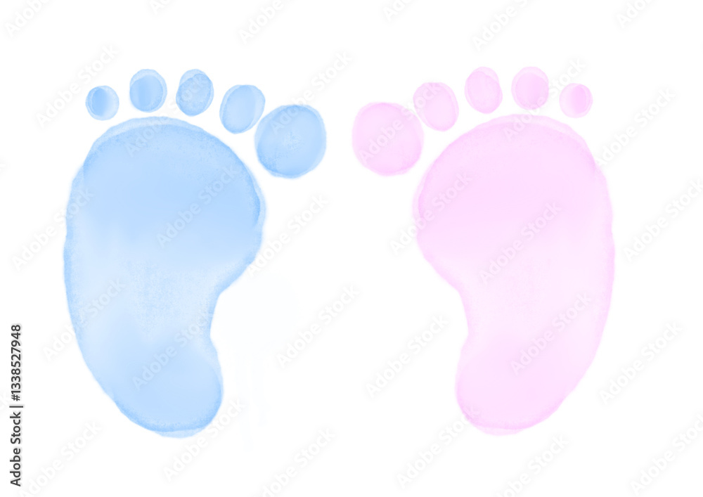 baby foot prints in watercolor style, pink and blue foodprints baby foot prints in watercolor style, pink and blue foodprints