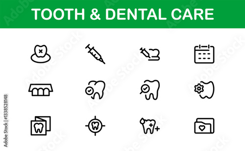 Dental Care and Tooth Icons. Essential Collection for Healthcare, Treatment, and Oral Health Designs