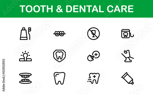 Dental Care and Tooth Icons. Essential Collection for Healthcare, Treatment, and Oral Health Designs