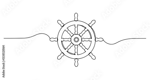 ship steering wheel nautical helm marine vector monoline one line line art