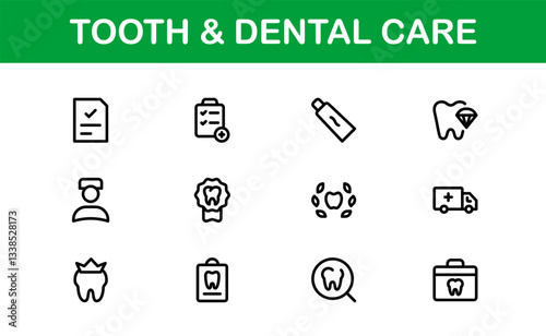 Dental Care and Tooth Icons. Essential Collection for Healthcare, Treatment, and Oral Health Designs