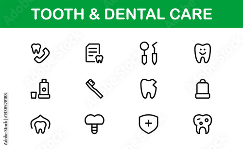 Dental Care and Tooth Icons. Essential Collection for Healthcare, Treatment, and Oral Health Designs