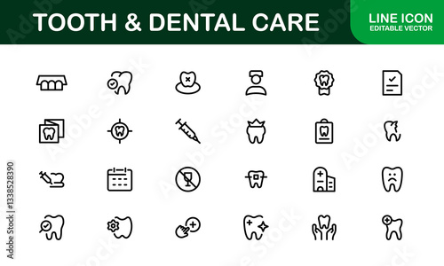 Dental Care and Tooth Icons. Essential Collection for Healthcare, Treatment, and Oral Health Designs