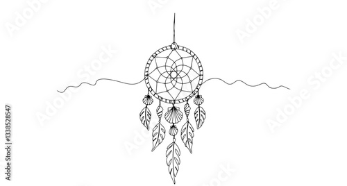 dreamcatcher feathers tribal vector monoline one line line art sketch illustration