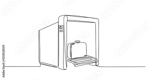 airport baggage scanner x-ray vector monoline one line line art sketch illustration