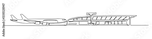 modern airport terminal airplane illustration line art one line vector monoline