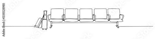 airport waiting area seats luggage illustration line art one line vector monoline