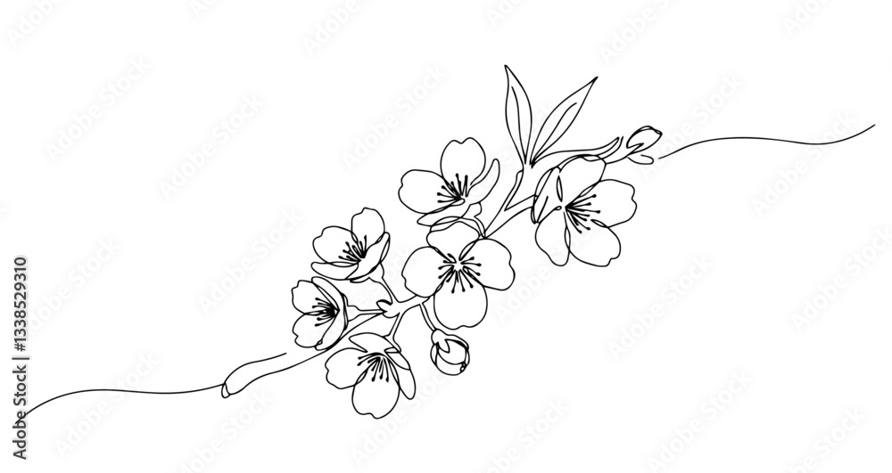 © Wieslaw - minimalist cherry blossom drawing elegant floral line art © Wieslaw - minimalist cherry blossom drawing elegant floral line art