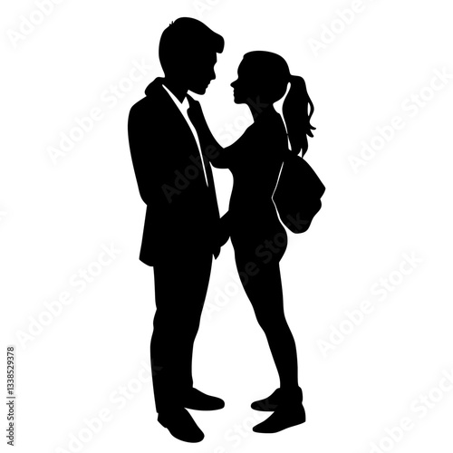 Silhouette of a young couple dancing with love and happiness