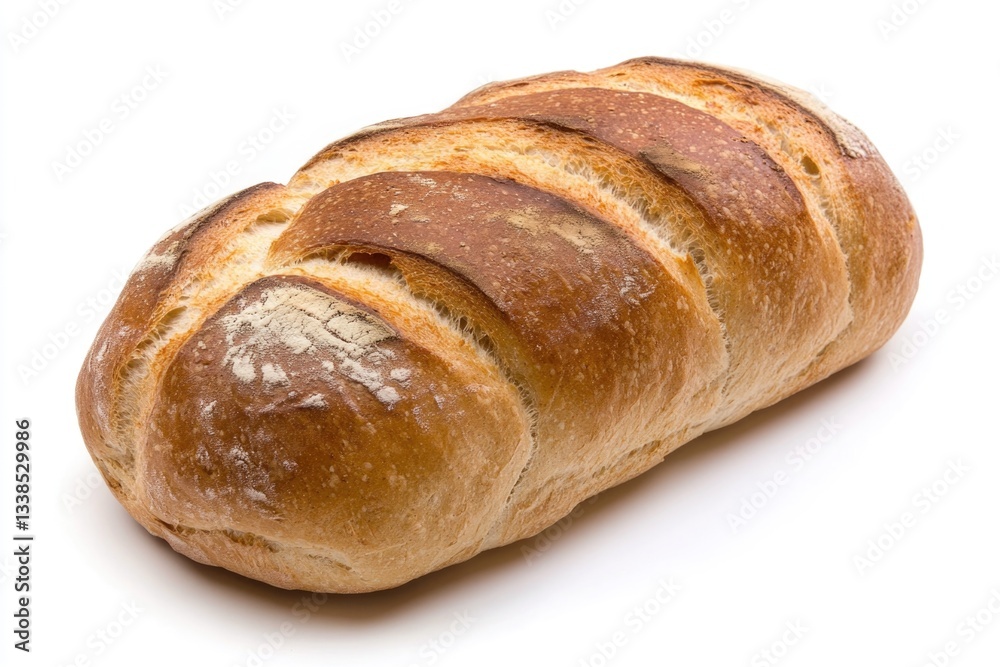 A single loaf of bread sits on a clean white surface A single loaf of bread sits on a clean white surface