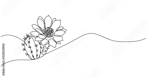 cactus flower desert plant vector monoline one line line art sketch illustration