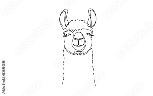 smiling llama portrait vector monoline one line line art sketch illustration