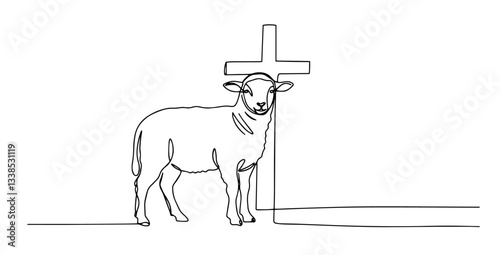 easter lamb cross vector monoline one line line art sketch illustration