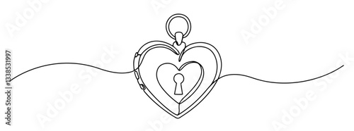 heart-shaped locket necklace monoline vector, one line romantic jewelry illustration