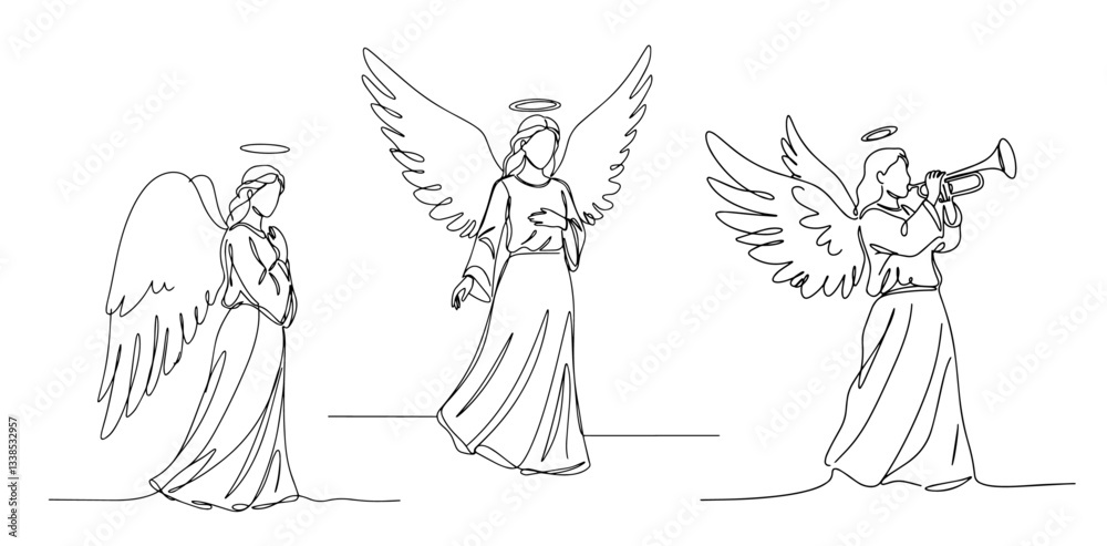 angels monoline vector, one line religious illustration angels monoline vector, one line religious illustration