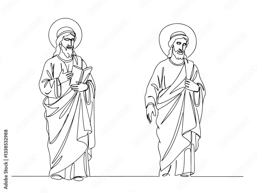 Fototapeta premium christian saint monoline vector, one line religious illustration