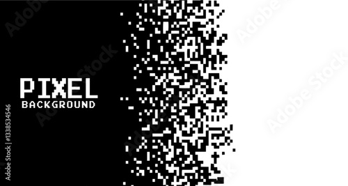 Pixel background, Digital glitch, Abstract design, Black and white, Tech texture, Abstract random squares, background. Template.