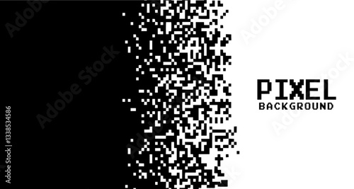 Pixel background, Digital glitch, Abstract design, Black and white, Tech texture