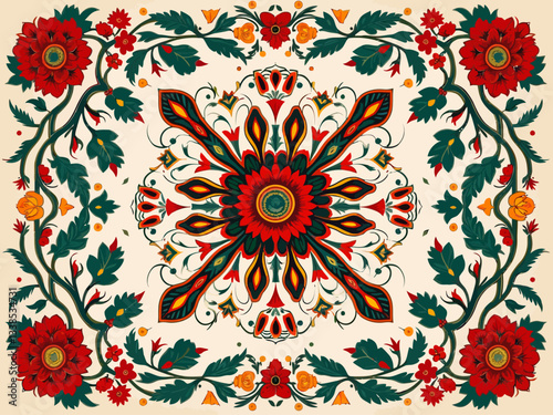 ornamental line design with intricate indigenous German Bavarian inspired details