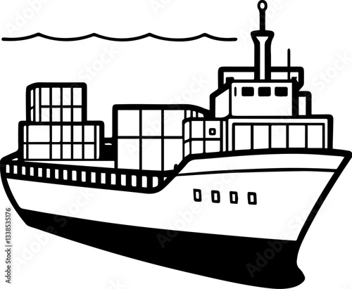 Cartoon Empty Container Boats Line Art Vector Illustration