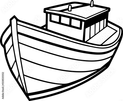 Cartoon Empty Container Boats Line Art Vector Illustration