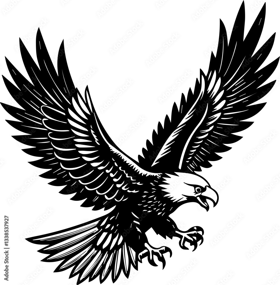 Obraz premium Eagle in Flight Silhouette - Vector Illustration