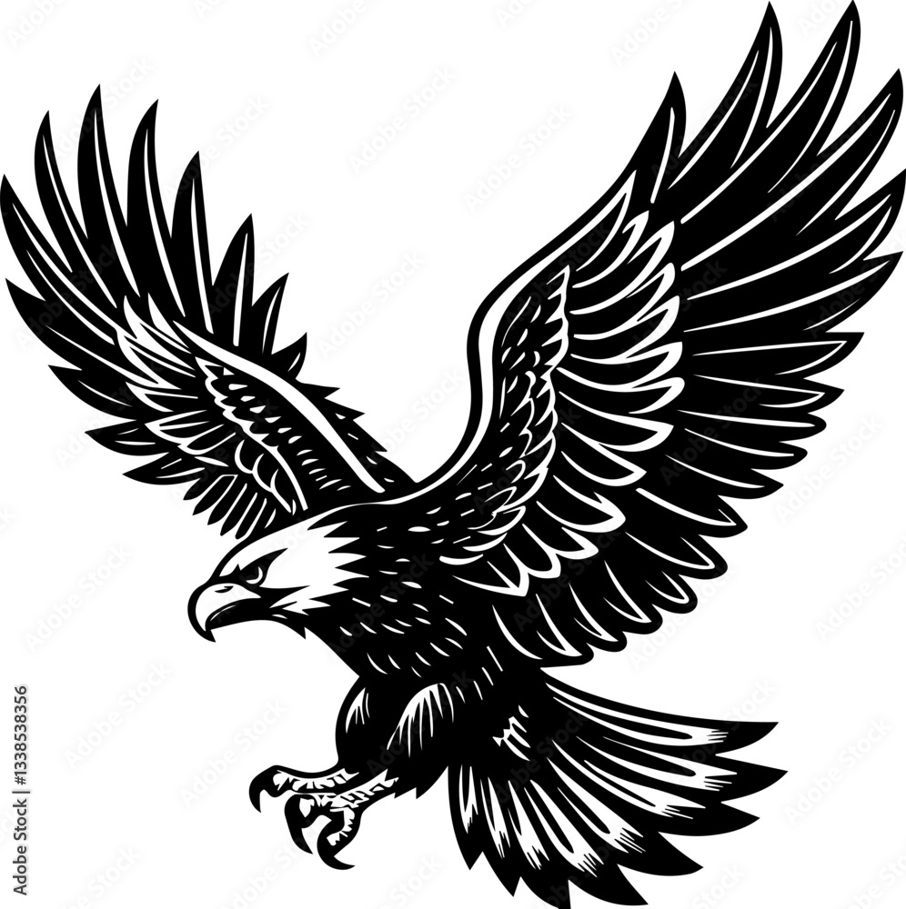 Obraz premium Eagle in Flight Silhouette - Vector Illustration