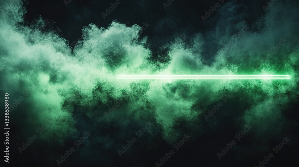 Obraz premium Illuminated Energy Beam: An electrifying scene of a radiant green energy beam piercing through a swirling mass of ethereal clouds, evoking a sense of power and otherworldly presence.