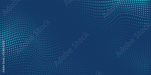 Dark blue halftone dotted abstract background, big data pattern, technology or futuristic visualization, waveform dot texture, music backdrop. ,Beautiful movement with glowing blurred particles.