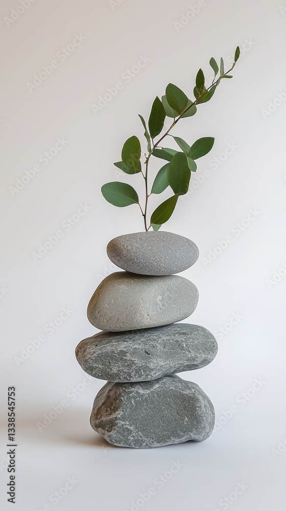 Serenity in simplicity gray stones and green leaves arrangement Serenity in simplicity gray stones and green leaves arrangement