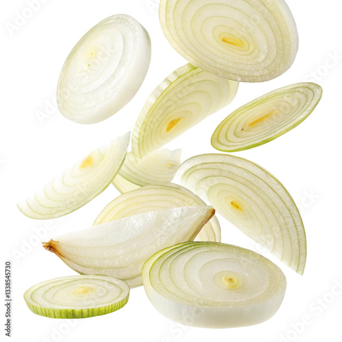 Floating Onion Rings isolated on transparent background