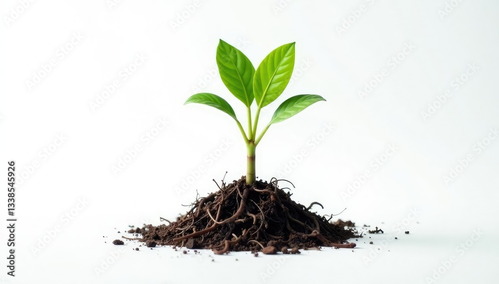 Single stem with roots isolated on white background, minimalist, roots Single stem with roots isolated on white background, minimalist, roots