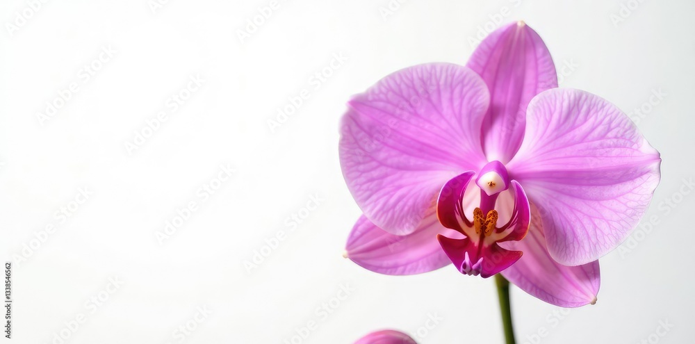 Exquisite orchid with delicate petals isolated on white background, botanicals, flowers, flower power Exquisite orchid with delicate petals isolated on white background, botanicals, flowers, flower power